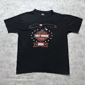 Vintage 90s Harley Davidson Biker Motorcycle Black Orange T-Shirt Mens Large